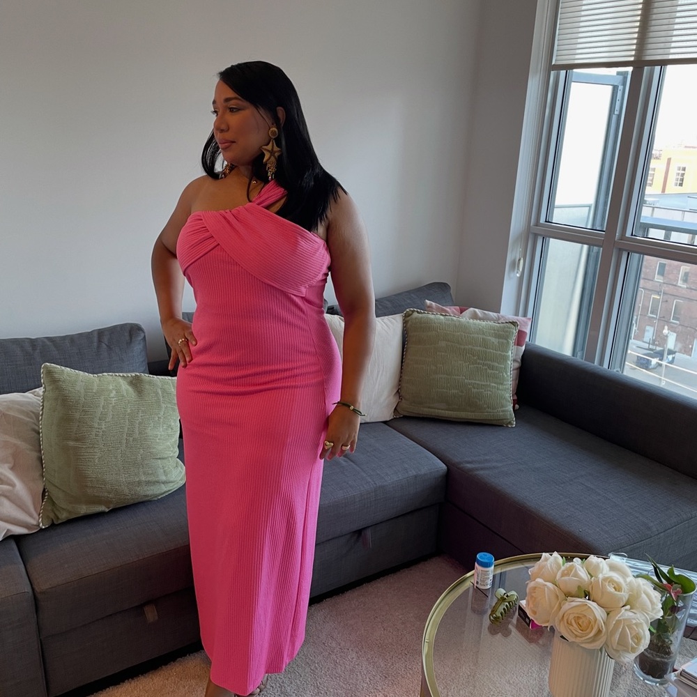 Anthropologie Vibrant Pink One-Shoulder Dress